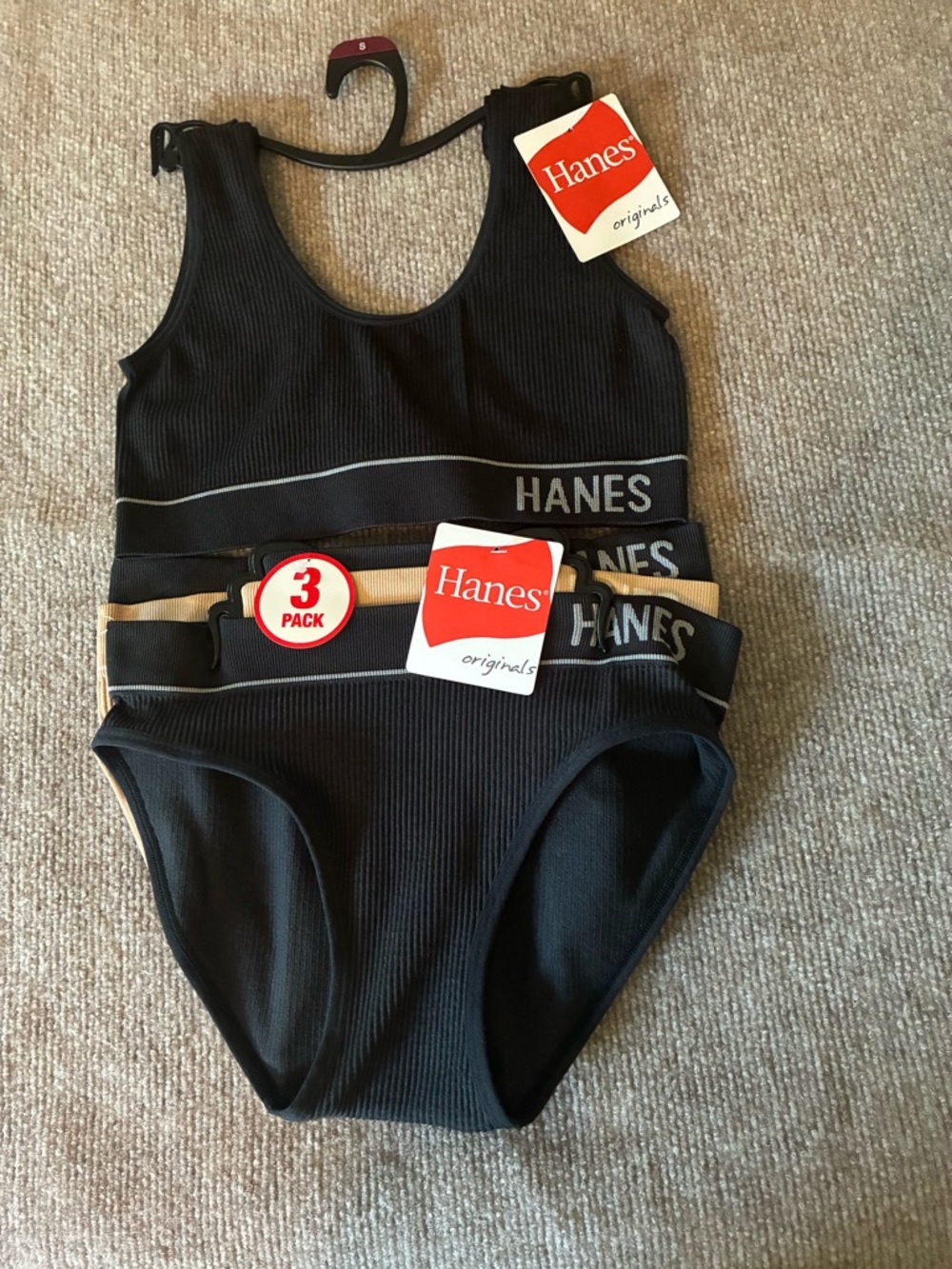 Hanes Black Ribbed Bralette and Brief Bundle